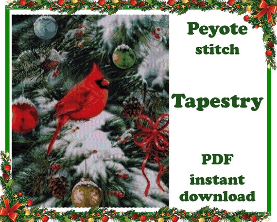 Preview of Red Cardinal 2 | Large Peyote pattern | Beading Wall Art | Peyote Stitch | Beadwork Tapestry | Peyote Bead Pattern PDF by BeadPatternShop