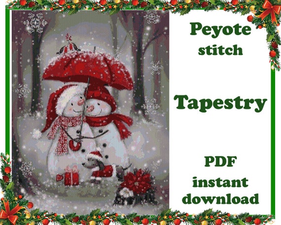 Preview of Snowman 9 | Wall Art Pattern Peyote | Beading Tapestry | Bead Pattern for Miyuki Delica | PDF Instant Download by BeadPatternShop