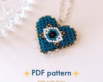 Pendant Heart with Eye | beaded jewelry | seed bead | beading pattern right angle weave | beaded Heart with eye | TOHO beads