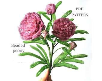 Beaded Flowers pattern: Beaded Peony. Seed bead patterns. Beading tutorial. Digital Download - PDF
