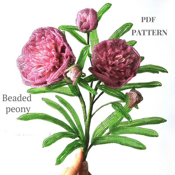 Beaded Flowers pattern | Beaded Peony | Seed bead patterns | Beading tutorial | Digital Download - PDF