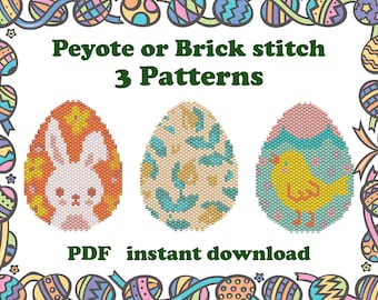 3 modelli di uova di perline piatte n. 1, 2, 3. Modello di uova di Pasqua per punto Brick o Peyote per Miyuki Delica. Download immediato