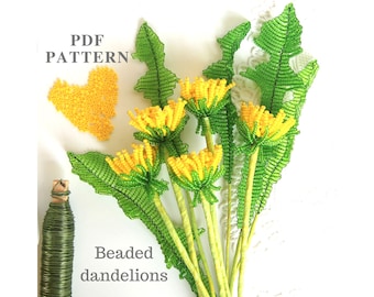 Beaded flowers pattern: Dandelions, seed bead patterns, beadwork pattern, PDF digital download