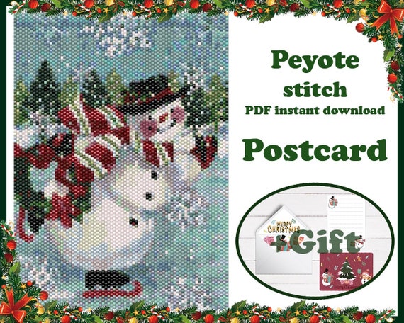 Preview of Christmas Postcard #25, Large Peyote pattern, Beaded Vintage Postcard, Beading Wall Art, Beadwork Tapestry, Peyote Bead Pattern PDF by BeadPatternShop