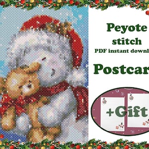 Cartolina di Natale n. 40, modello per cartolina con perline, motivo peyote per decorazioni murali, arazzo con perline, per Miyuki Delica