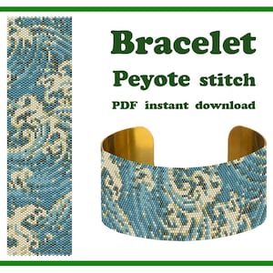 Japanese Waves Bracelet Pattern Peyote Beading Bracelet Cuff Bead Pattern Miyuki Delica PDF Instant Download