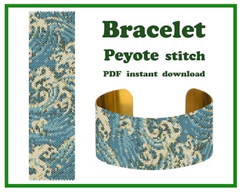 Japanese Waves Bracelet Pattern Peyote Beading Bracelet Cuff Bead Pattern Miyuki Delica PDF Instant Download