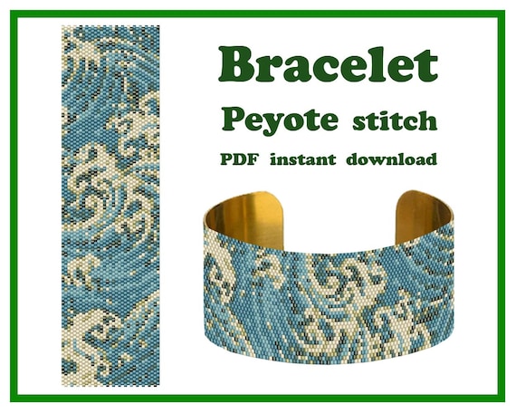 Preview of Japanese Waves Bracelet Pattern Peyote Beading Bracelet Cuff Bead Pattern Miyuki Delica PDF Instant Download by BeadPatternShop