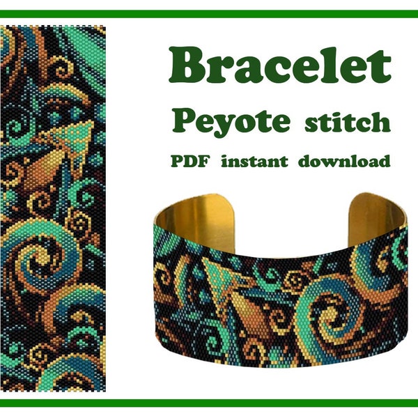 Ornement floral 2 | Bracelet motif peyote perles Manchette motif perles Miyuki Delica PDF Téléchargement instantané