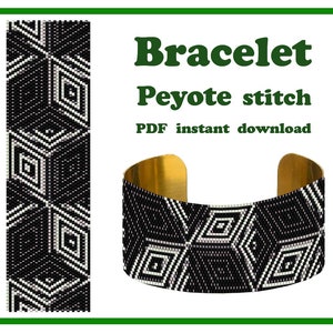 May include: Black and white geometric bead bracelet pattern for peyote stitch.  PDF instant download. Bracelet.