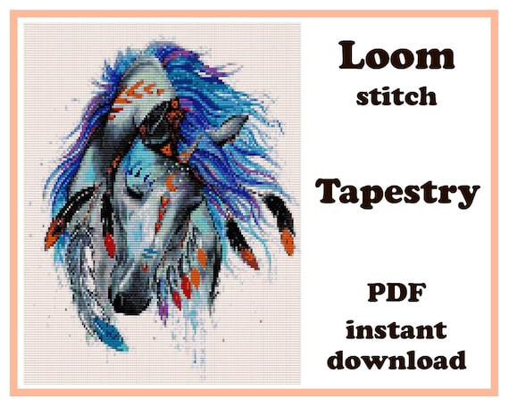 Loom Tapestry American Indian Horse | Wall Art Pattern Loom | Beading Tapestry | Bead Pattern for Miyuki Delica | PDF Instant Download