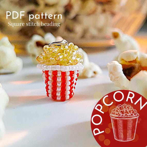 Preview of Pendant Popcorn | beaded jewelry | seed bead | beading pattern | square stitch beading | beaded Popcorn | TOHO beads | Instant Download by BeadPatternShop
