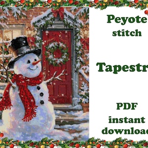 Pupazzo di neve 2 / Grande modello Peyote / Perline Wall Art / Peyote Stitch / Arazzo di perline / Peyote Bead Pattern PDF