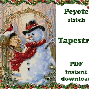 Pupazzo di neve n. 5, motivo decorativo da parete Peyote, arazzo con perline, motivo per perline Miyuki Delica, PDF scaricabile immediatamente