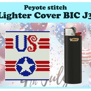 4th July #2, Peyote Pattern for BIC J3 Lighter, Beading Cover for Lighter, Miyuki Delica Lighter Cover