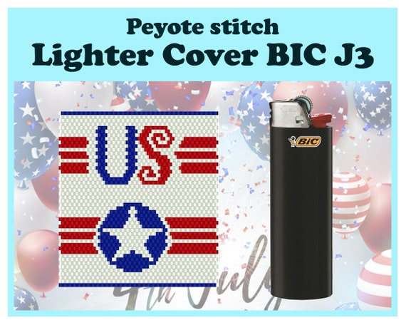 Preview of 4th July #2, Peyote Pattern for BIC J3 Lighter, Beading Cover for Lighter, Miyuki Delica Lighter Cover by BeadPatternShop