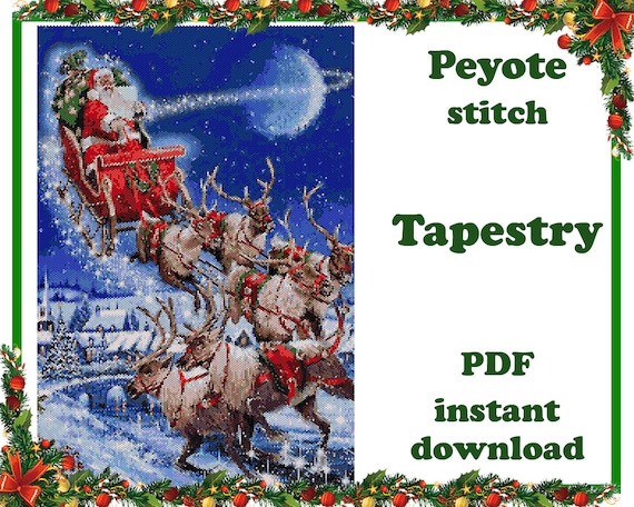 Preview of Christmas 2 | Wall Art Pattern Peyote | Beading Tapestry | Bead Pattern for Miyuki Delica | PDF Instant Download by BeadPatternShop