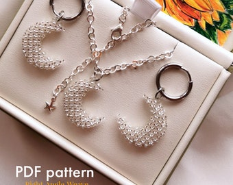 Pendant Moon | seed bead beading pattern RAW Right angle weave beaded Moon TOHO beads Instant Download