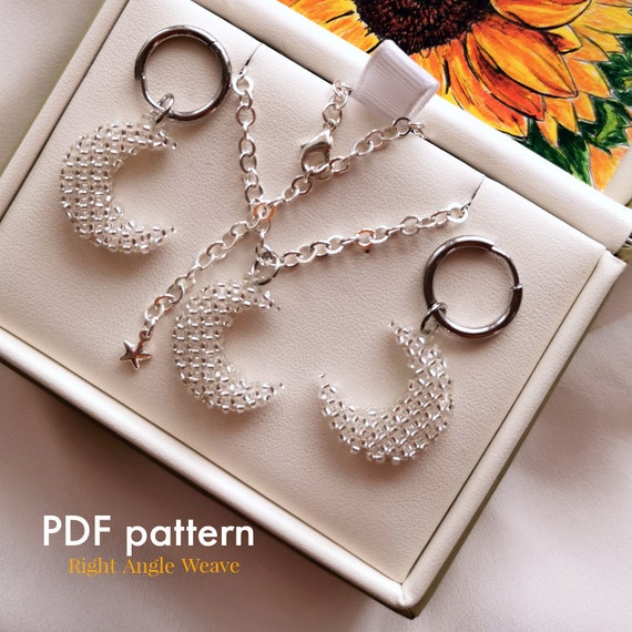 Preview of Pendant Moon | seed bead beading pattern RAW Right angle weave beaded Moon TOHO beads Instant Download by BeadPatternShop