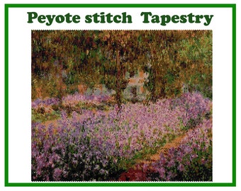 The Artist’s Garden by Monet. Peyote Tapestry Pattern for Miyuki Delica beads. Impressionist wall art PDF download