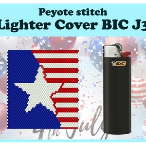 4th July 1 | Peyote Pattern for BIC J3 Lighter | Beading Cover for Lighter | Miyuki Delica Lighter Cover