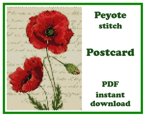Preview of Beaded Postcard Flowers 6 | Peyote pattern | Beaded Vintage Postcard | Wall Art Tapestry | Peyote Bead Pattern PDF by BeadPatternShop
