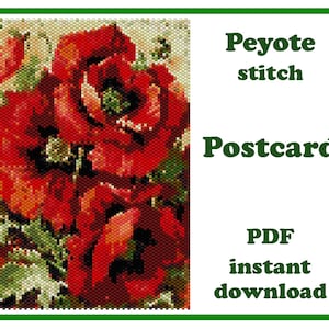 Perlen Postkarte Blumen 4 | Großes Peyote Muster | Vintage Postkarte mit Perlen | Perlenstickerei | Perlenstickerei | Peyote Bead Muster PDF