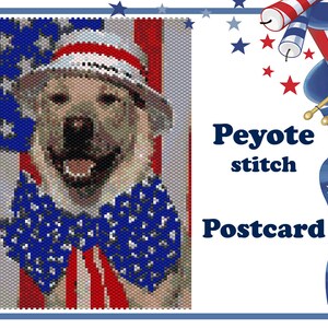 Perlen Postkarte 4 Juli 3 | Großes Peyote Muster | Perlen Vintage Postkarte | Perlen Wandkunst | Perlenarbeit Wandbehang | Peyote Perlenmuster, PDF