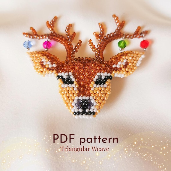 Preview of Pendant Deer | beaded jewelry | Christmas | seed bead | beading pattern triangular weave| beaded deer | TOHO beads | Instant Download by BeadPatternShop