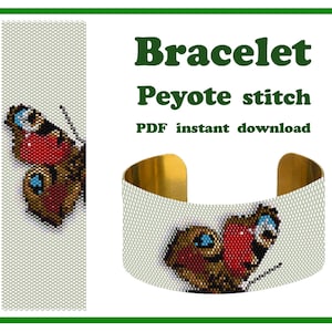 Farfalla n. 1, modello per bracciale, perline peyote, bracciale rigido, modello perline Miyuki Delica