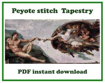 The Creation of Adam Peyote Tapestry Pattern. Renaissance beadwork wall art PDF for Miyuki Delica beads