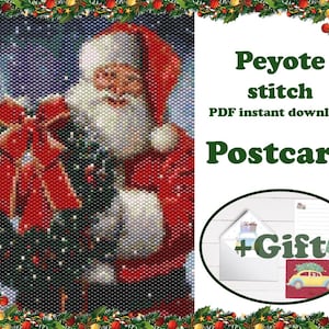 Postal navideña 9 / Patrón para postal con cuentas / Patrón de peyote de arte de pared / Tapiz con cuentas / para Miyuki Delica / PDF Descarga instantánea