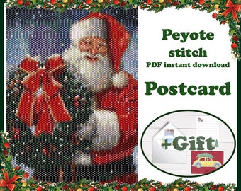 Christmas Postcard 9 | Pattern for Beaded Postcard | Wall Art Peyote Pattern | Beaded Tapestry | for Miyuki Delica | PDF Instant Download