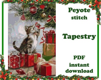 Christmas 3 | Large Peyote pattern | Beading Wall Art | Peyote Stitch | Beadwork Tapestry | Peyote Bead Pattern PDF