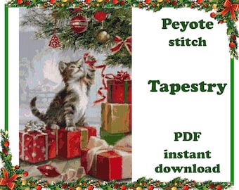 Christmas 3 | Large Peyote pattern | Beading Wall Art | Peyote Stitch | Beadwork Tapestry | Peyote Bead Pattern PDF