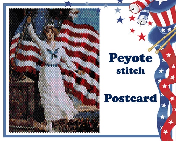 Preview of Postcard 4 July #5 | Pattern for Beaded Postcard | Wall Art Peyote Pattern | Beaded Tapestry | for Miyuki Delica | PDF Instant Download by BeadPatternShop