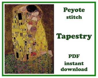 The Kiss by Klimt | Large Peyote pattern | Beading Wall Art | Peyote Stitch | Beadwork Tapestry | Peyote Bead Pattern PDF