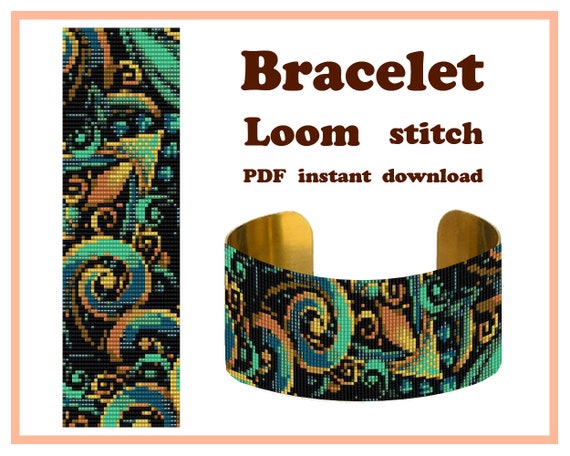 Preview of Floral Ornament 2 | Loom | Bracelet Pattern, Loom Beading Bracelet, Cuff, Bead Pattern, Miyuki Delica PDF by BeadPatternShop