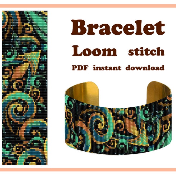 Floral Ornament 2 | Loom | Bracelet Pattern, Loom Beading Bracelet, Cuff, Bead Pattern, Miyuki Delica PDF