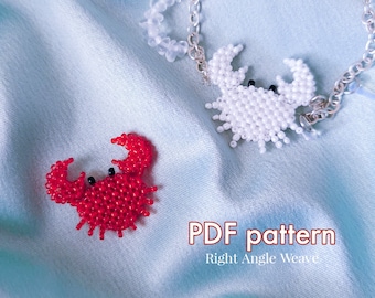Pendant Crab: seed bead beading pattern for RAW (Right angle weave) technique. Beaded Crab with TOHO beads, Instant Download