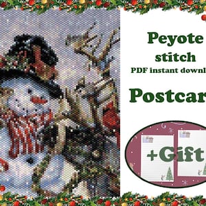 Kerstkaart 43 | Peyotepatroon | Vintage briefkaart met kralen | Muurkunst met kralen | Wandtapijt met kralenwerk | Peyote-kralenpatroon (pdf)