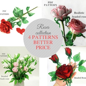 French Beaded Rose, Beaded Flowers pattern, Seed bead patterns, Beading tutorial, 3d beaded flowers