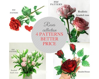 Franse roos met kralen, patroon met bloemenkralen, rocaillepatronen, tutorial kralen, 3D-bloemen met kralen