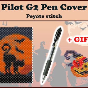 Halloween #10, Peyote Pattern for Pilot G2 pen, Beading Cover for Pen, Miyuki Delica Pen Cover, PDF Instant Download