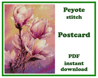 Beaded Postcard Flowers 5 | Pattern for Beaded Postcard | Wall Art Peyote Pattern | Beaded Tapestry | Miyuki Delica | PDF Instant Download