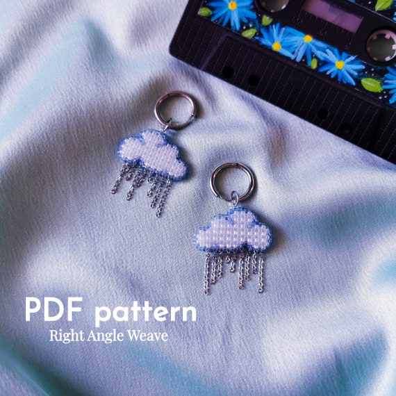 Preview of Pendant Cloud | beaded jewelry | seed bead | beading pattern | right angle weave | beaded Cloud | TOHO beads | Instant Download by BeadPatternShop
