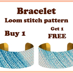 May include: Two gold metal bracelets with a blue and white geometric pattern. The text "Buy 1 Get 1 FREE" is displayed on the image.