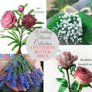 Beaded lilies of the valley, lavender, rose, peony | Beaded Flowers pattern | Seed bead patterns | flower tutorial