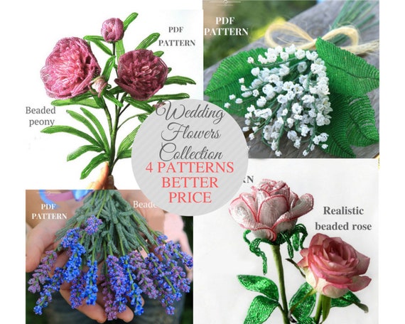 Preview of Beaded lilies of the valley, lavender, rose, peony | Beaded Flowers pattern | Seed bead patterns | flower tutorial by BeadPatternShop