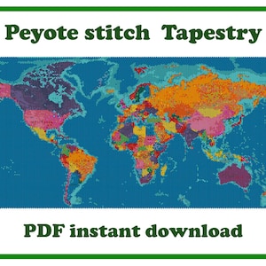 Mapa mundial / Patrón de peyote grande / Arte de pared con cuentas / Puntada de peyote / Tapiz de cuentas / Patrón de cuentas de peyote PDF